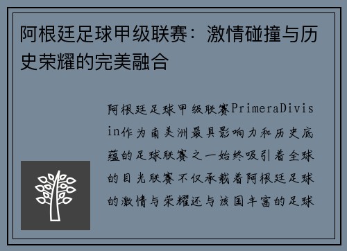 阿根廷足球甲级联赛：激情碰撞与历史荣耀的完美融合